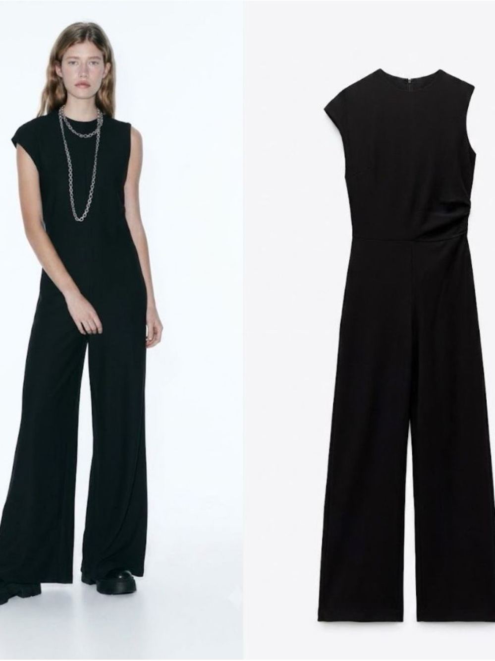 Zara Black Sleeveless Wide-Leg Jumpsuit